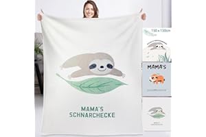 LEGEZON Mama Decke Faultier Geschenke für Mama Geburtstagsgeschenk für Mutter Kuscheldecke Flauschig Personalisierte Decke Flanelldecke Super Weiche Blanket als Sofadecke Wohndecke Tagesdecke 150x130cm Grüne
