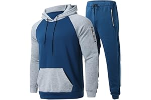 riou Chandal Hombre Completo Invierno, Costura Cremallera Ropa de Deportivo Color Sólido Sudadera con Capucha y Pantalón Bolsillos 2 Piezas Abrigo Chaqueta Hoodie Jersey Talla Grande Correr