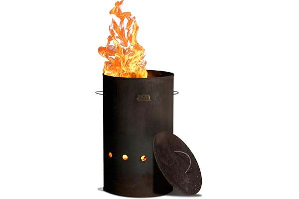 Baril à feu industriel - Alpha Stoke - Acier Corten et acier inoxydable - Taille L et XL - Parfait pour foyer à feu de jardin, terrasse et balcon - Plus durable et plus grand que la plupart des foyers