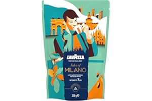 Lavazza, Tales of Milano, Café Moulu, 200 g, Idéal pour la Machine Filtre ou Manuelle, Notes de Miel et Fruits Secs, 100% Arabica, Intensité 7/10, Torréfaction Claire