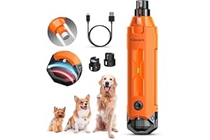 Gimars Lima De Uñas Eléctrica para Perros, Ajustable 6 Velocidades Cortador De Uñas Eléctrico, Cortauñas Electrico para Perros con Luz Led, Recargable Lima De Uñas De 3 Puertos para Perros Naranja
