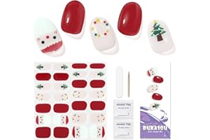 DUKASOU Strisce per Unghie in Gel Semi polimerizzato, 28 Pezzi Adesivi/Pellicole per Smalto Vero, Adesivi per Unghie in Gel di qualità da salone, Strisce di Smalto Duraturo per Natale