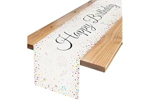 YILANJIN Happy Birthday Table Runners, 13x72 Inches, Colorful Dot Non-Slip Fabric Birthday Tablecloths Runner, Reusable Flax Polka Tablecloth for Dining Party Decor Dinner Table Decorations Table Centrepiece