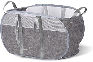 TOOTHBACE Panier à linge pliable en Maille 56 cm x33 cm x35 cm Grand Panier à Linge Pop Up Rangement Bac Corbeille a Linge Pop Up Avec quatre poignées robustes pour vêtements/jouets/Chaussures (gris)