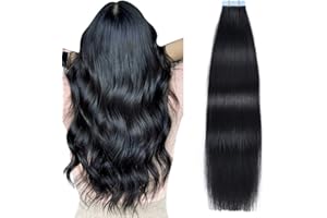 ‎SUYYA SUYYA Tape Extensions Echthaar,Invisible Tape in Extensions Echthaar Seidig Gerade Remy Tape Haarverlängerungen Echte Menschliches Haar 12 Zoll 30cm 20 Stück 40G #1 Tief Schwarz