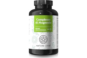 Complesso di magnesio NATURE LOVE® - 180 capsule - 400mg di magnesio elementare per dose giornaliera - magnesio in forma di citrato, ossido, bisglicinato, malato e ascorbato - Vegano, ad alto dosaggio