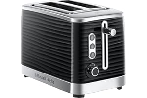Russell Hobbs Inspire 2 Slice Toaster (Extra wide slots, High lift feature, 6 Browning levels, Frozen/Cancel/Reheat function with Blue LED illumination, 1050W, Black textured high gloss) 24371