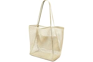 Bekeify Sac de Plage en Maille pour Femme, Sac à Bandoulière Unique avec Poche Intérieure Zippée, Grande Sac de Courses Famille Pliable, pour Plage, Voyage, Piscine
