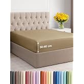 Fitted Sheet 180x200 - Microfibre Pocket 40cm (16") Adjustable - Beige | Soft, Breathable, Wrinkle, Non-Iron, Brushed, Elasti