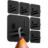 4smile Towel Rail without Drilling, Set of 6, Black - Bathroom Towel Holder Made of Stainless Steel, Functional Adhesive Hook
