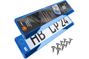 L & P CAR DESIGN Portamatriculas Coche 520x110 mm - Soporte Matricula Coche [2 uds.] - con 8 Tornillos - Duradero y Resistente - Porta Matricula Coche Homologado - Cromo Azul - Apto para Todos los vehículos
