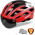 Bike Helmet, Basecamp Bicycle Helmet with Rear Light & Detachable Magnetic Goggles & Portable Backpack Lightweight Cycling Helmet Adjustable for Adult Men Women Mountain & Road (BC-069)