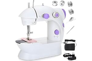 Retoo 230V macchina per cucire elettrica mini con 2 velocità e pedale, kit per cucire automatico portatile con 2 bobine di filo, 2 vuote e ago, Bianco