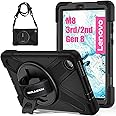 BRAECN Case for Lenovo Tab M8 HD 3rd Gen/2nd Gen 8 Inch 2022/2019, Sturdy and Durable Shockproof Protective Cover with 360°Rotating Hand Strap/Stand and Shoulder Strap TB-8506F/8505X/8505F - Black