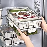 Vasukie Divided Fridge Storage Boxes With 4 Serving Veggie Tray with Lid and Handle, Fridge Organizer with Removable 4 Compar