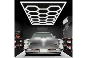 GAOJYLF Hexagon LED Light,Honeycomb Light Grid Shop Lights for Garage/Workshop,6500K Color Temperature,IP54 Waterproof LED Lights for Warehouse Workshop Gym 14-Grids with Frame