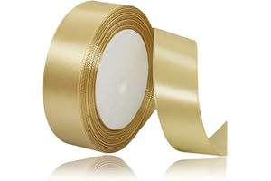 ALOHOVME Ruban Satin Doré 25mm, 23 mètres Rubans de Tissu Couture Ruban Cadeau pour Décoration de Mariage, Emballage cadeau, Bouquet de fleurs, Artisanat DIY, Décoration gâteau d'anniversaire et Noël