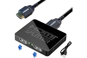 GLOBAL TECH HDMI Splitter 1 in 2 Out – 4K HDMI Splitter für 2 Monitore Gleichzeitig – Hdmi Verteiler 1 in 2 Out Unterstüzt 4K/3D/1080P für HDTV, Xbox, PS4/PS3, Blu-Ray, Fire TV Stick