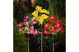 QINER Solar Lights Garden Ornaments Outdoor Flower, 3 Pack LED Garden Lights Solar Powered Waterproof IP65, 2 Modes Phalaenopsis Blossom Landscape Lighting Creative Pathway Stake for The Patio, Yard, Lawn