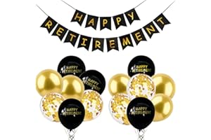YQ-BEST Black Gold Happy Retirement Banner - Gold Confetti & Latex Balloons for Office Farewell Party Supplies