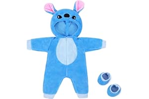 AUSPICIOUS BEGINNING Baby Doll Costume Doll Clothes 43cm Baby Doll Outfits Baby Doll Animal Costume 14-17 inch Doll Clothes with Socks Baby Doll Onesies Doll Outfits Overalls for New Born Doll Clothes Girls Boys, Blue