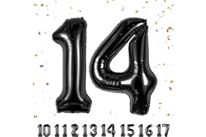 PARTYHAUSY Number Balloons 14, Black 40 Inch Giant Helium Foil for Birthday Party Decoration, Women Men 14th Anniversary Party Decor Supplies