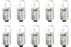 sourcing map E10 Tornillo Base Miniatura Bombillas 24V/5W Cálida Amarillo Luz Mini Lámparas con Caja, 1 Juego/10 Paquete