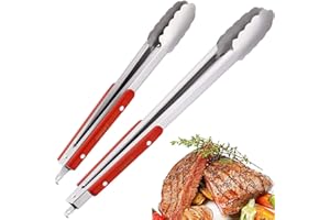 LessMo Kitchen Tongs, 2 Packs Barbecue Tongs (16” and 12”) Stainless Steel Cooking Tongs Heat Resistant Handle Smart Locking Clip Non-Slip for BBQ, Salad, Grill, Fry, Servin - Professional Tongs