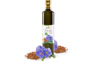 Biopurus Certified Organic Cold Pressed Flax Seed Oil 500ml – Pure Food Grade Linseed Oil Rich in Omega 3 – Vegan Cooking for Salads, Smoothies & Healthy Nutrition