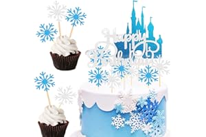 MEZHEN Fiocco di Neve Decorazione Torta Fiocco di Neve Cake Topper Torta Fiocchi Neve Torta Decorazione Blu Torta Decorazione Happy Birthday Cake Topper 42 pezzi