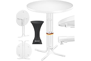 ‎KESSER KESSER® Gastro Stehtisch klappbar Bistrotisch | Pulverbeschichtete Edelstahlplatte | höhenverstellbare Füße | Partytisch Tisch Ø 80cm | In- & Outdoor | Empfangstisch inkl. Husse | Klapptisch Weiß