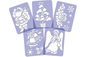 NL NAKLEO ART & WALL DECOR NAKLEO 5 pcs Noël Artificiel Neige Fenêtre Décoration Réutilisable Plastique Pochoir - 21 x 30 cm - Père Noël Ange Flocon de Neige Bonhomme de Neige Cloche Arbre Boule - Faux Vaporiser Vacance