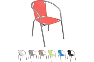 THE SECRET HOME - Silla en Lona para Jardín - Silla de Acero Apilable - Asiento de Exterior para Balcón, Terraza y Jardín (Rojo)
