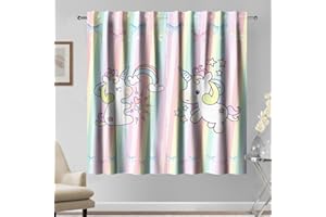 Kzzfqxb Rideaux Roses 140x229cm 2 Panneaux, Rayures colorées Roses nœud Arc-en-Ciel Cheval Blanc Jolis Drapés pour Enfants, Filles, Chambre de bébé, Salon