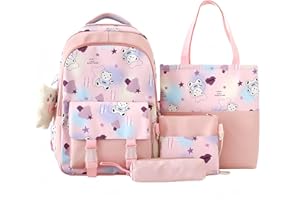 Cnwinu Girls Backpack Set,Girls School Bag,Single Layer Canvas Cute Backpack,Tote Bag,Pen Bag,Crossbody Bag,Kids Kawaii Backpack,Casual Daily Back Pack(Pink)