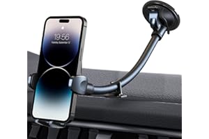 Niofind Support Telephone Voiture Ventouse Pare Brise, Porte Telephone Voiture avec Long Col de Cygne, Rotation 360°Un Bouton, Anti-Secousses Support Téléphone Voiture pour iPhone 12/13/14 ，Samsung
