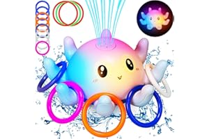 Jiosdo Baby Bath Toys, Octopus Light Up Bath Toys for 1 Year Old, Water Spray Sprinkler Toy with Ring Toss Game, Bathtime Bathtub Toy Kids Toddler Bath Toy, Floating Fountain Shower Toys (Blue)
