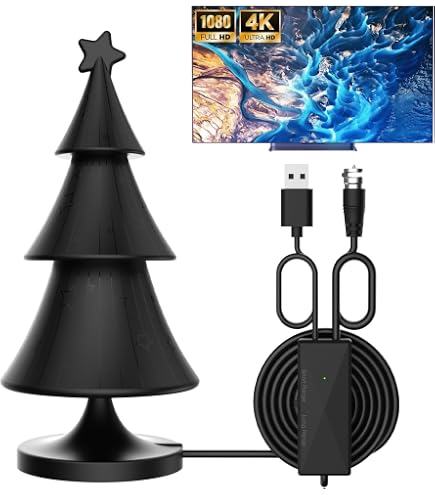 Antenna TV Interna Amplificata 2025 - Ricezione Fino A 500 Km, 360 Gradi, Doppio Amplificatore, HD Gratis