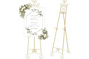NANDAE Easel Stand for Display, 59" Golden Heart Scroll Metal Easel, Adjustable Height for Wedding Signs, Canvas, Photo Frames, Luxurious Vintage Home Decor & Event Showcase (Heart)