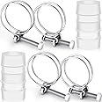 4 Pieces Double Wire Hose Clips Adjustable Stainless Steel Hose Clamps with 2 Pieces Inline Pond Hose Jointer (25 mm/ 1 inch)