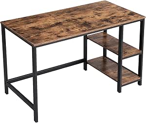 VASAGLE Computer Desk, Writing Desk with 2 Shelves on Left or Right, Work Table for Office Living Room, Steel Frame, Industrial, Rustic Brown and Black LWD47X