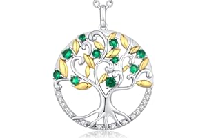 MIAOFU Łańcuszek damski z zawieszką w kształcie drzewa życia, srebro wysokiej próby 925, z cyrkonią 5A, z motywem drzewa genealogicznego, dla kobiet, dziewcząt, długość łańcuszka 45-48 cm
