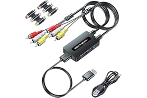 PARUIEN Convertidor RCA a HDMI Con Interruptor de Salida 720P/1080P, Puertos Duales AV Compuesto Compatible Con VHS/DVD/STB/N64/PS2/Wii