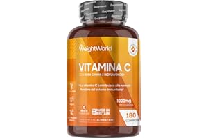 WEIGHTWORLD Vitamina C 1000mg Vegana con Rosa Canina, 180 Compresse, 1 Sola al Giorno (6 Mesi di Fornitura), Integratore Vitamina C, Acido Ascorbico e Bioflavonoidi da Citrus Aurantium, Senza Magnesio Stearato