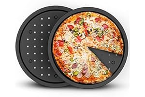Orclan Pizza Tray Set for Oven, 2 Pack 14 inches Carbon Steel Pizza Pan with Handle, Non-Stick Baking Tray, Black Tray Set for Pizza for Home Kitchen Oven