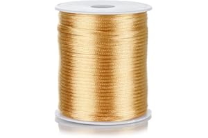 FQTANJU 2mm Nylon Satin Cord, 100 Yards Nylon Cord Satin String for Bracelet Jewelry Making Silky Rattail Macrame Trim Cord Necklace Bulk Beading Thread Kumihimo Chinese Knot Craft (Khaki)