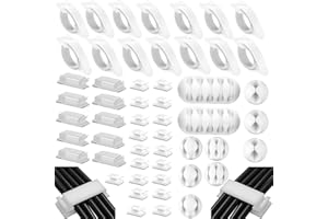 MiuCo 100Stk Kabelmanagement Schreibtisch Weiß Set mit 50 Kabelbinder Klett+30 Kabelhalter Selbstklebende+10 Silikon Kabelhalter+10 Kabelklemmen Groß, Cable Management Organizer für Schreibtisch PC