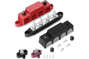 BOSYTRO 2 Piezas Bloque de Distribución de 12V-48V CC, 250A BusBar con 4 Pernos de Terminales M8 y 2x Bornes Bateria M8, Módulo de alto rendimiento para Automóvil Camión RV Barcos(Rojo Negro)