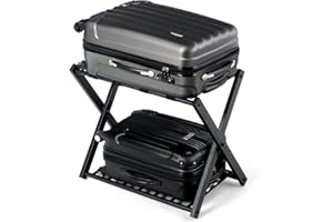GOPLUS Support de Bagage Pliant en Métal avec 4 Sangles Durables pour Déposer Sacs de Voyages Valises Bagages Chaussures, pour Hôtels, Chambres, Auberges, Gîtes, Capacité de Charge 60KG,Noir (1 PC)