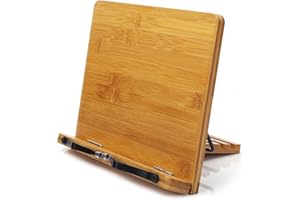 Uchwyty na książki kucharskie, wishacc bambusowy regulowany stojak na książki taca i klipsy do papieru stron